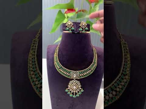 Beautiful victorian polish short necklace with purple stone